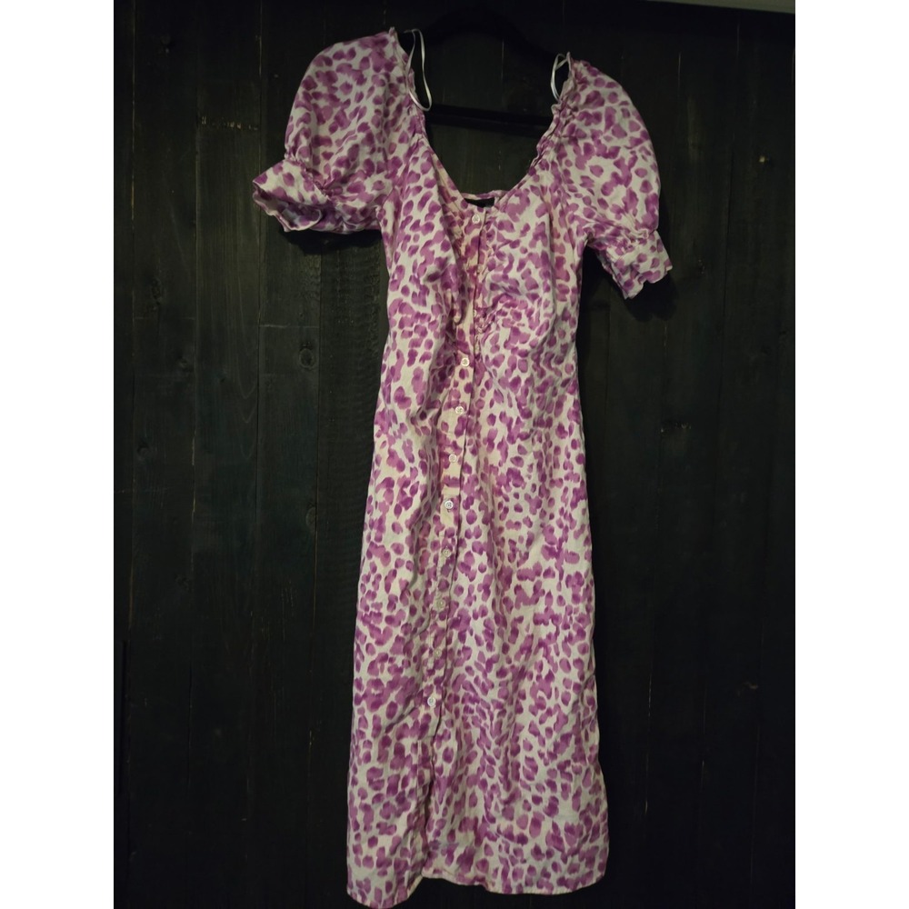 Who What Wear Puff Sleeve Empire Waist Button Front Midi Violet Dress Sz S